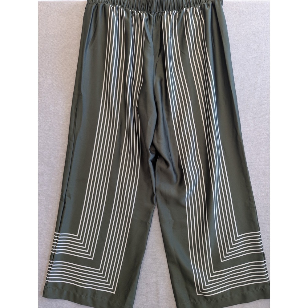 Wide Leg Pants Womens Petite Large Green Geometric Satin Pull On LOFT NWT - Picture 7 of 7